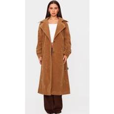 Polyester Coats PrettyLittleThing Faux Suede Belted Trench Coat - Camel