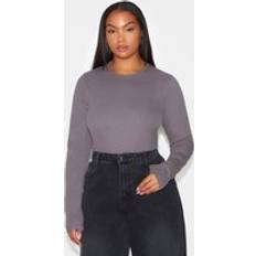 Gråa Bodys PrettyLittleThing Plus Basic Rib Long Sleeve Bodysuit - Charcoal Grey