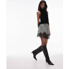 Velvet Skirts Topshop Velvet Mini Skirt - Silver Sage/Black Lace Trim - Grey