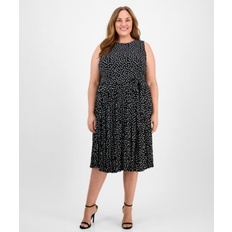 Anne Klein Plus Size Dot-Print Pleated Midi Dress - Black/White Dove