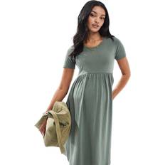 Rundringad Gravid- & Amningskläder Mamalicious Maternity Mini Smock T-Shirt Dress Khaki-Green