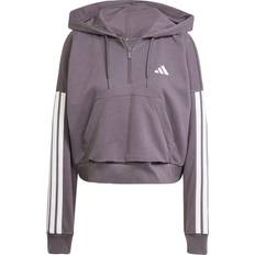 adidas Women Essentials 3 Stripes French Terry Quarter Zip Hoodie - Grey Strata/White