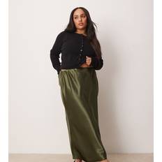 New Look Curve Satin Midi Bias Skirt - Khaki