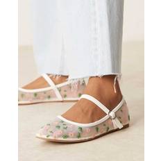 Glamorous Vita Ballerinaskor Mary Jane Stil Och Mesh Med Broderade Blommor - Vit/A