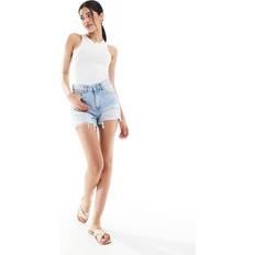 Bershka Jeansshorts Hög Midja Och Revor - Ljusblå