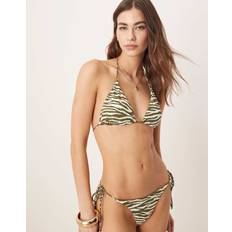 Dame - Naturfarvet Badetøj Stradivarius Bikinitop Med Kakifarvet/Råhvidt Zebraprint - Multifarvet