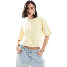 Recycled Materials Cardigans Pieces Soft Knit Short Sleeve Cardigan - Yellow