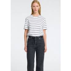 Selected Femme Slfessential Striped Boxy Tee - Bright White Print