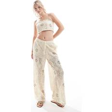 Lace Trousers & Shorts River Island Cream Crochet Lace Wide Leg Trousers - Light Brown
