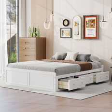 Harper & Bright Designs Wood Queen Size Platform Bed Frame with 6 Storage Drawers White