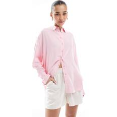 Adult - Solid Colours Shirts Bershka Oversized Linen Shirt - Pink