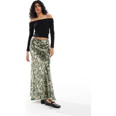 Green Skirts Threadbare Satin Maxi Skirt - Khaki Digital Print - Green