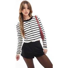 M Cardigans Only Cropped Knitted Cardigan - Black/White Stripes