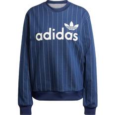 Blue - Women Jumpers adidas Pinstripe Graphic Sweatshirt - Night Indigo/Off White