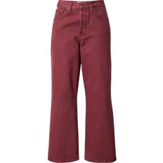 Red - Women Jeans Topshop Mid Rise Loose Fit Straight Jean - Burgundy