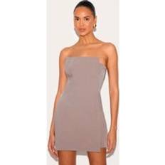 PrettyLittleThing Mushroom Woven Panel Detail Bandeau Mini Dress