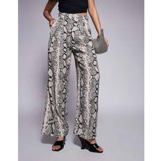 River Island snake print flare trouser in cream-White