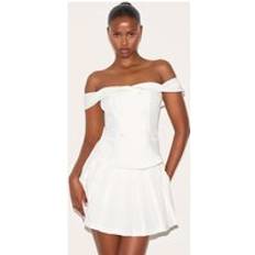 White Jumpsuits & Overalls PrettyLittleThing Tailored Button Detail Bardot Pleated Skort Playsuit - White