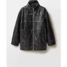 Mango Oversized Patchwork Leather Coat - Black