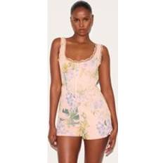 PrettyLittleThing Floral Printed Chiffon Corset Detail Playsuit - Pink
