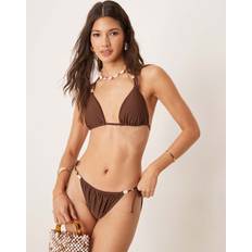 Abercrombie & Fitch Bikinis Abercrombie & Fitch Brun Bikiniunderdel Med Knytband Sidan Pärldetaljer Brun