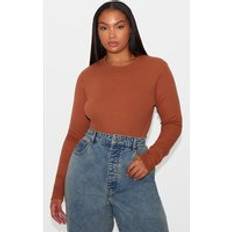 Orange Shapewear & Underplagg PrettyLittleThing Plus Rust Basic Rib Long Sleeve Bodysuit - Orange