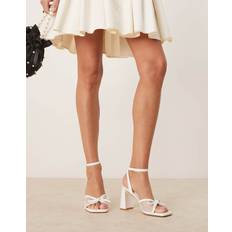 Mid Block Heeled Bow Sandals - White