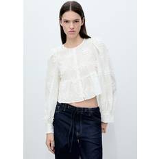 6XL Bluser Mango Flower Embroidered Cotton Blouse - Offwhite