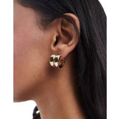 Chunky Double Hoop Earrings - Gold