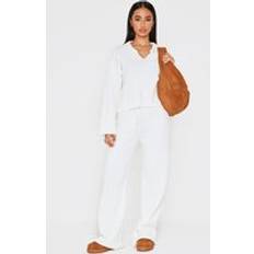 PrettyLittleThing Petite Cream Knitted Trousers - White