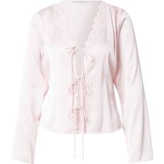 Lace Blouses Abercrombie & Fitch Lace Tie Front Long Sleeve Top Chalk Pink