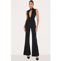 Guld Jumpsuits & Overaller PrettyLittleThing Stretch Woven Collared Gold Trim Straight Leg Jumpsuit - Black