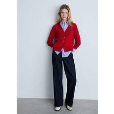 Silk - Women Cardigans Mango Mulberry Silk-Blend Ribbed Cardigan - Red