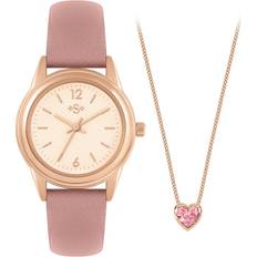 Spirit Ladies Pink Strap Watch And Heart Stone Necklace Set