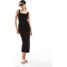 Bershka Square Neck Midaxi Dress - Brown
