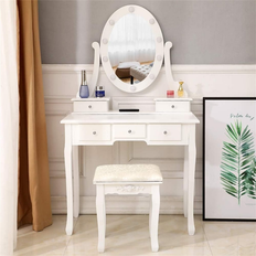 BESTCOSTY Makeup Vanity Desk and Stool Set Milk White Dressing Table