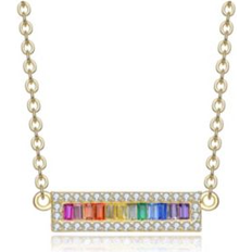 Jewelry Genevive Sterling Silver Rainbow Cubic Zirconia Short Bar Pendant Necklace - Open Miscellaneous