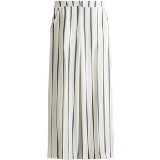H&M Wide Trousers - White/Dark Blue/Striped