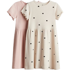 H&M Cotton Dresses 2-pack - Beige/Hearts (1288653002)