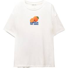 Orange - Women T-shirts Pull&Bear Orange Fruit Graphic Oversized Tee - White