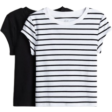 H&M Cotton Jersey Tops - Black/Striped (1229754004)
