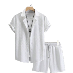 Jumpsuits & Overalls Shein Manfinity Men Solid Button Up Shirt & Shorts Set - Casual