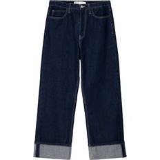 Bershka Indigoblå Jeans Med Lige Ben Og Opsmøgne Kanter