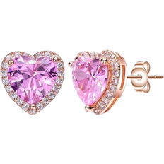 Genevive Charming Sterling Silver Heart Stud Butterfly Earrings with 18K Rose Gold Plating and Pink Cubic Zirconia Pink ONE SIZE