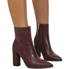Shein Womens Fashion New Burgundy Short Boots Simple Versatile Party Wear Side Zipper Super High Chunky Heel Pointed Toe Motorcycle Boots