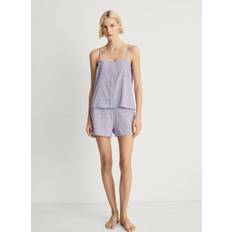 Purple - Women Pyjamas Mango Seersucker Striped Cotton Pyjama Set - Lilac