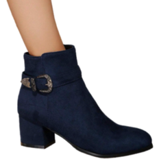 Shein Womens New AutumnWinter Ankle Boots And Short Boots Round Toe Suede Thick Heel Metal Buckle Strap Fashionable Versatile Comfortable High Heels