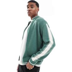 Hollister Cardigans Hollister Knitted Zip Through Cardigan With Contrast Sleeve Panel - Khaki