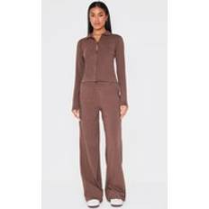 PrettyLittleThing Mid Rise Jersey Wide Leg Trousers - Chocolate