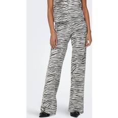 Grå Jeans Only Højtaljede Jeans Med Vide Ben Og Zebraprint - Hvid